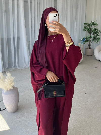 Burgundy Asymmetrical top and trouser set (TALL)
