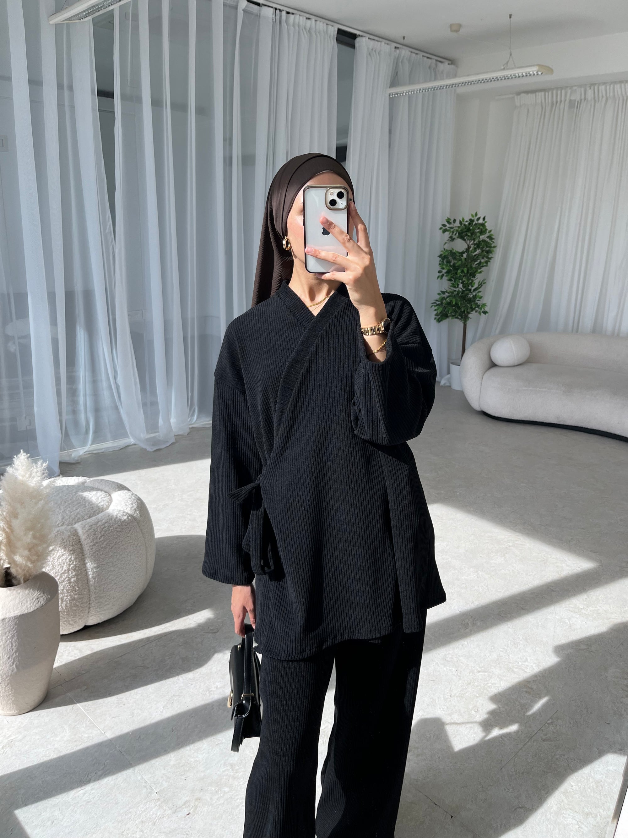 Black corduroy kimono set