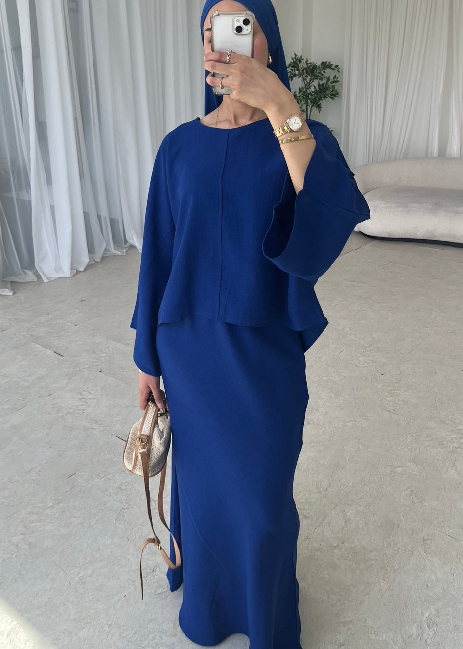 Cape top and skirt set royal blue